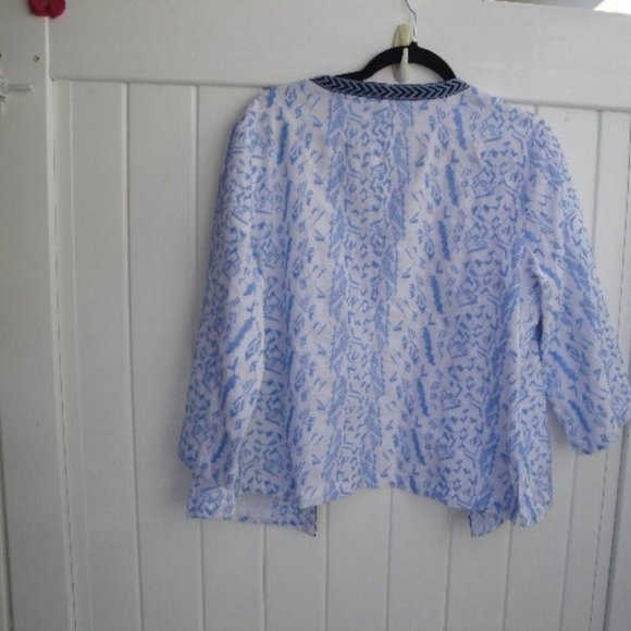 SOLD Chico’s Jacket Embroidered Blue-White Ribbon Trim Open Style Large - Picture 4 of 5